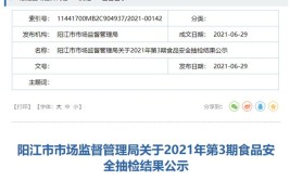 广东省阳江市市场监管局抽检食品274批次  9批次不合格(抽检不合格食品村镇流通)