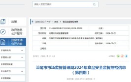 广东省汕尾市市场监督管理局2024年食品安全监督抽检信息第七期