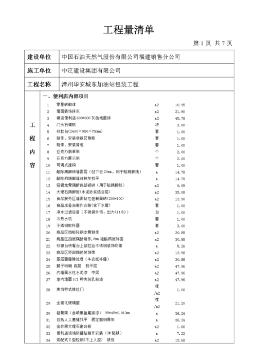 附清单(项目年产有限公司万吨加油站) 汽修知识