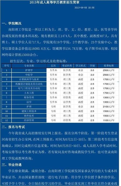 南阳理工学院2014年招生章程 育学科普