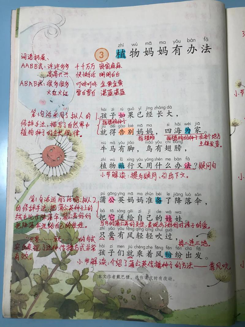 小学语文二年级上册第3课植物妈妈有办法超详细课文笔记 范文模稿